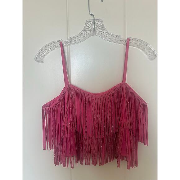 Nylon Apparel Tops - NYLON Apparel Pink Rhinestone Fringe Crop Top Size M